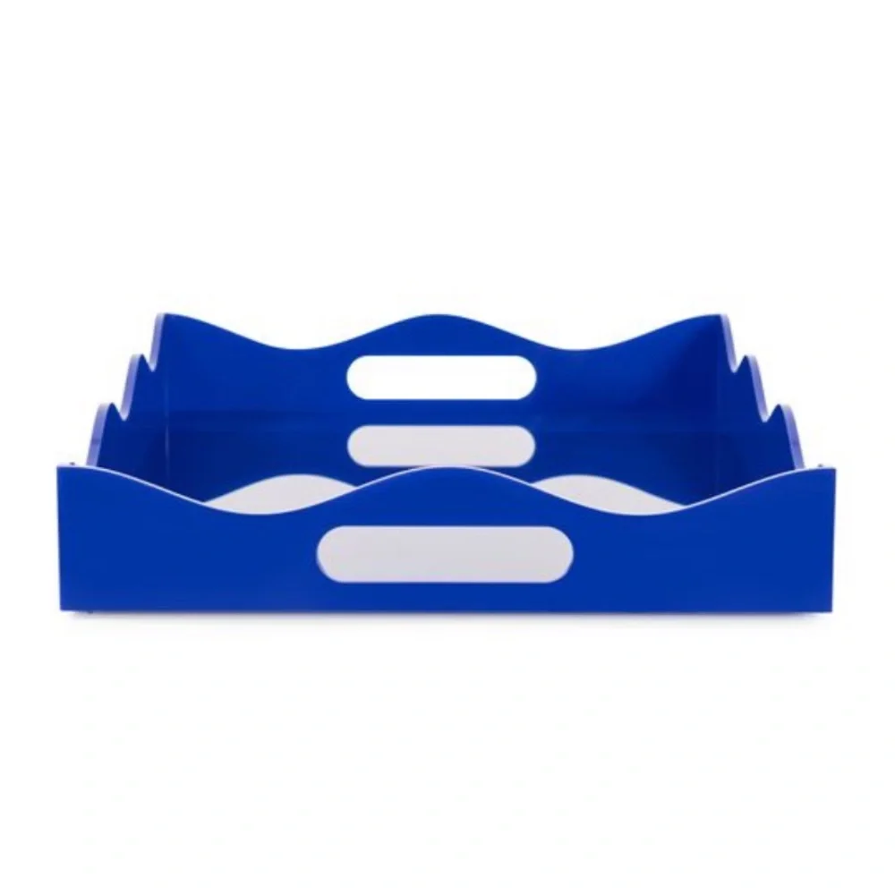 Howard Elliott Lacquer Spangle Scalloped Decorative Serving tray Azure Blue